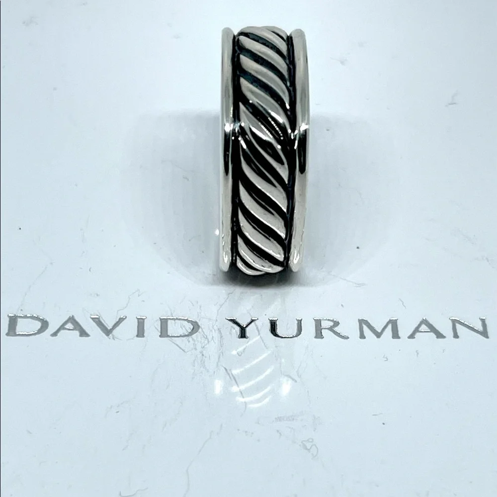 David Yurman Cable Square Sculpted Cushion Band Silver Ring Size 8